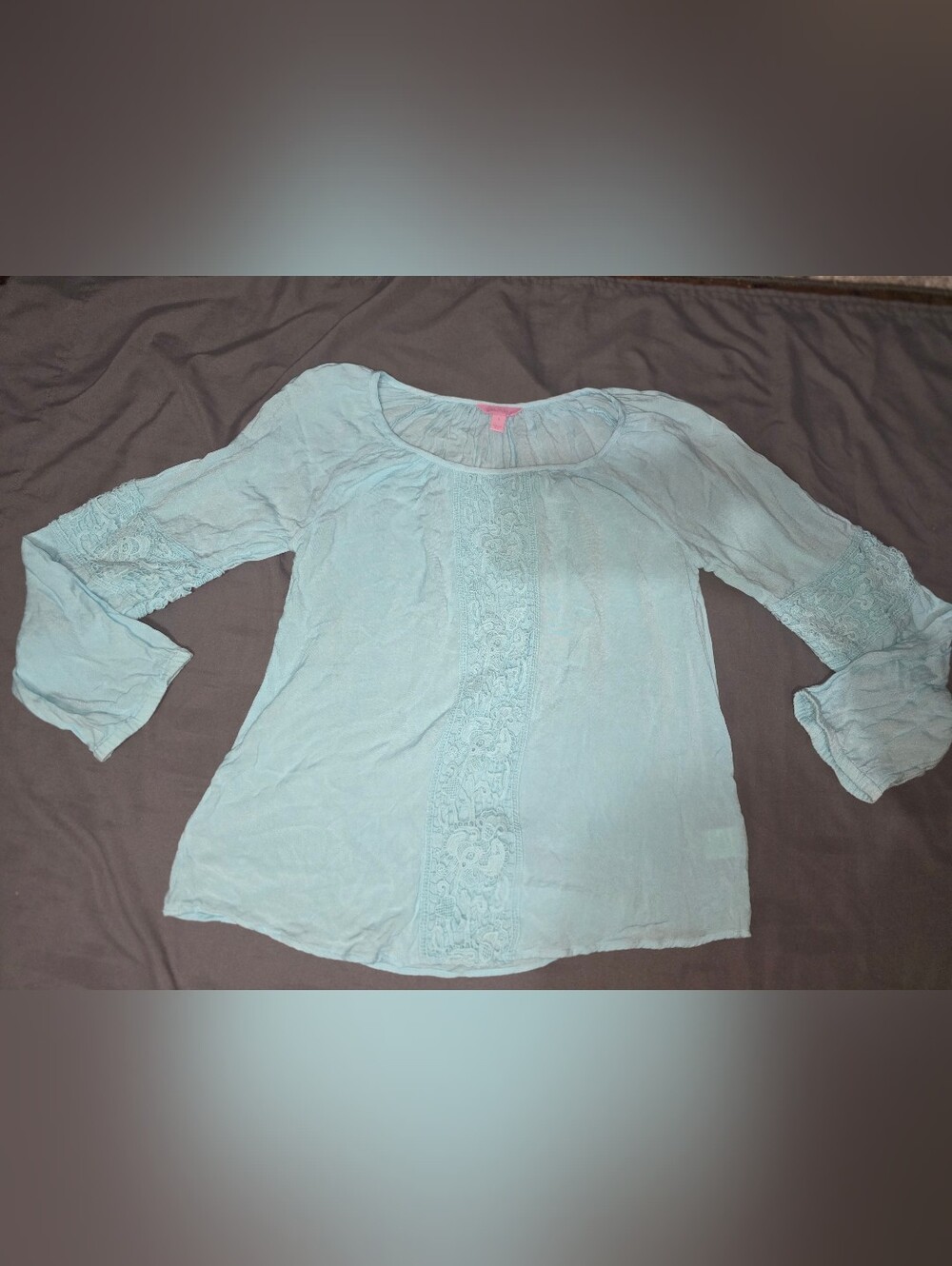 Lilly Pulitzer Light Blue Scoop Neck Tunic with Lace Panel